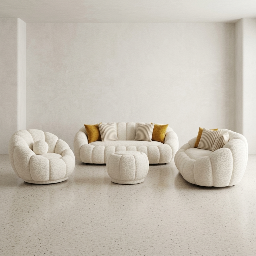 Juego de Sala Flor Bouclé Blanco (4 Piezas), Salas & Cocinas